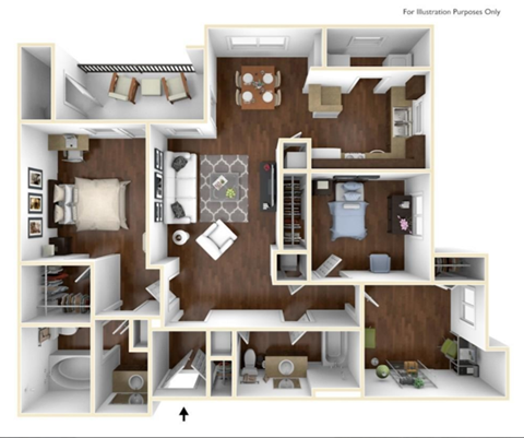 Floor plan for 3 beds, 2 baths, 1193 sqft